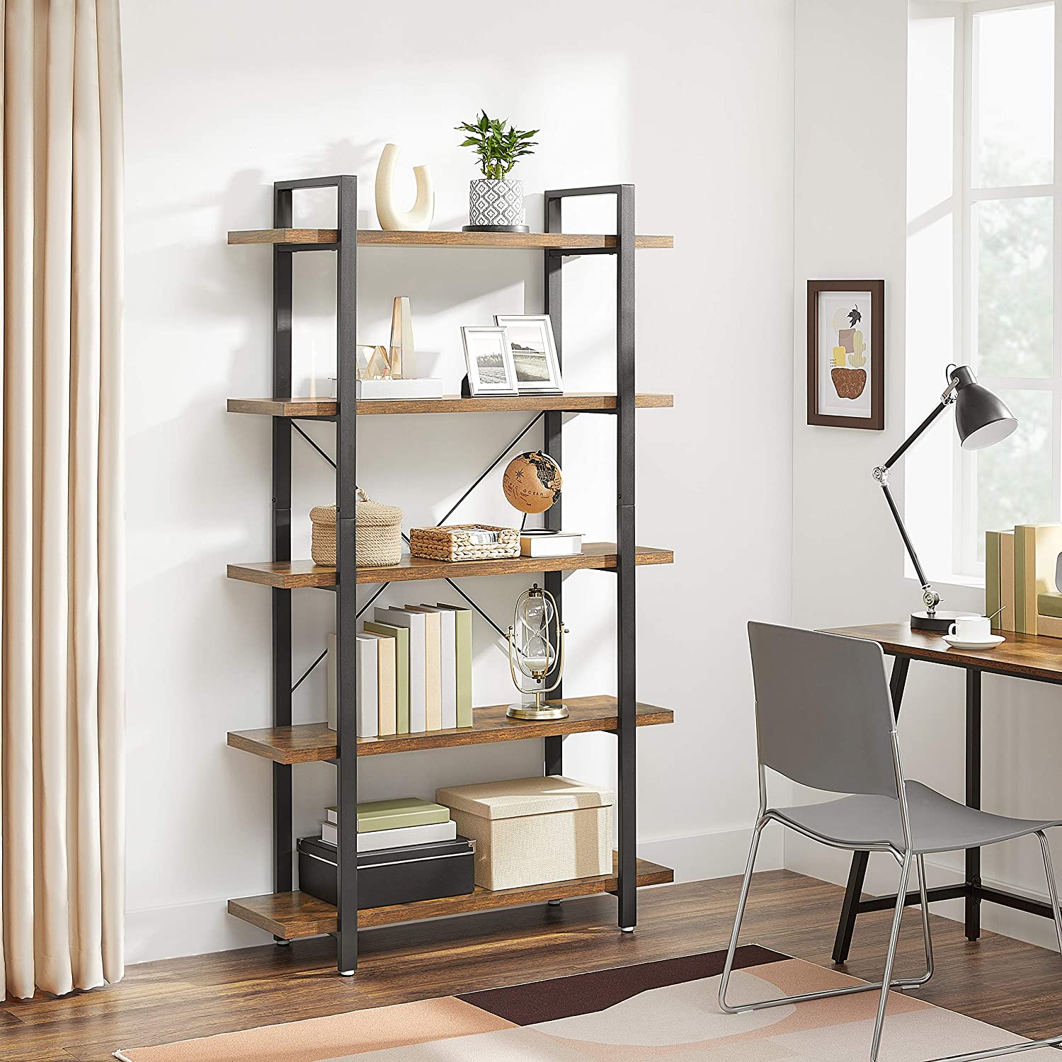 Boekenkast met 5 legplanken – Vintage design – 33,5 x 105 x 177,5 cm