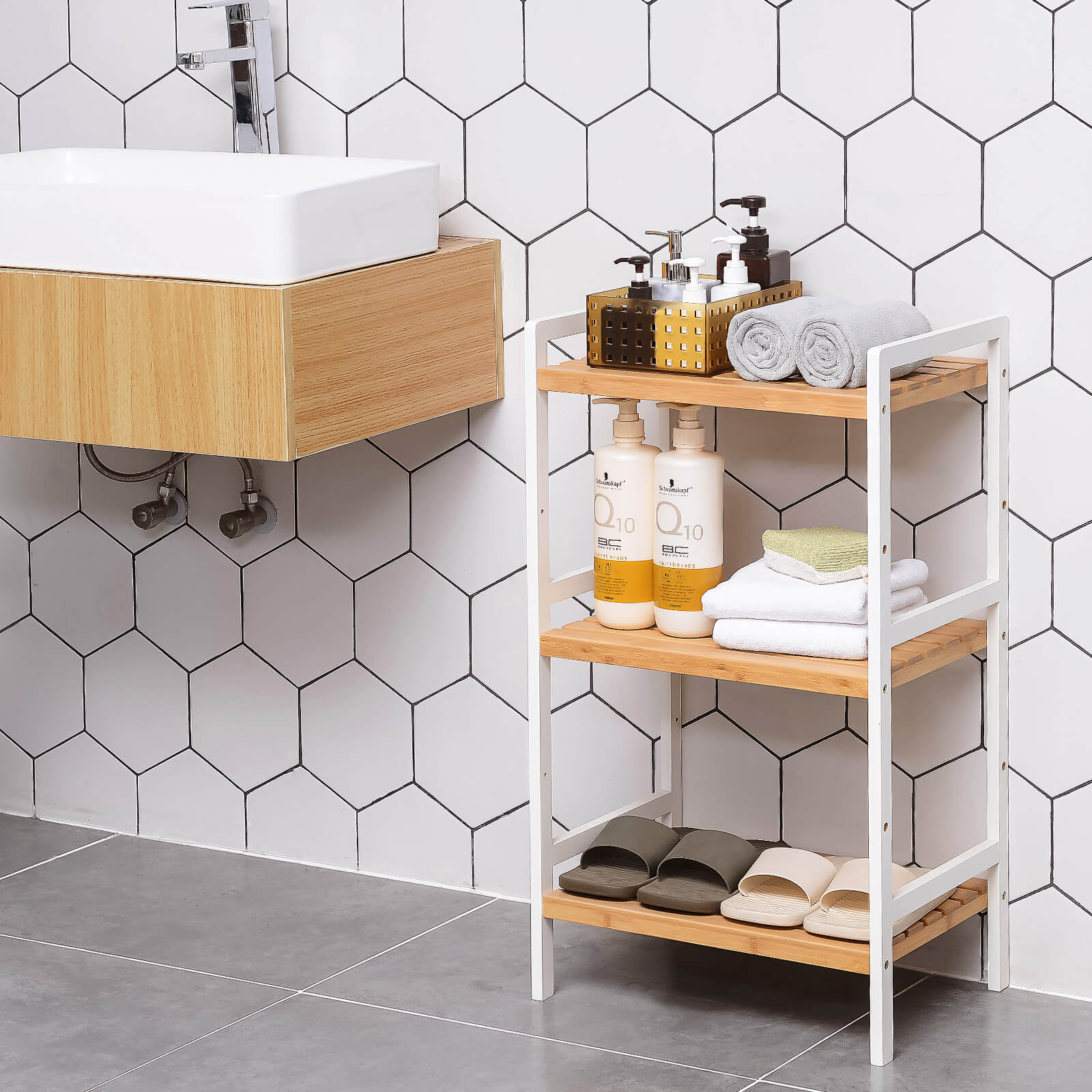 Bamboerek – keukenrek – badkamerrek – boekenkast – 3 planken – 45 x 31,5 x 80 cm