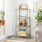 Badkamerkast - 4 niveaus - Openkast van gehard glas - Goudkleurig stalen frame