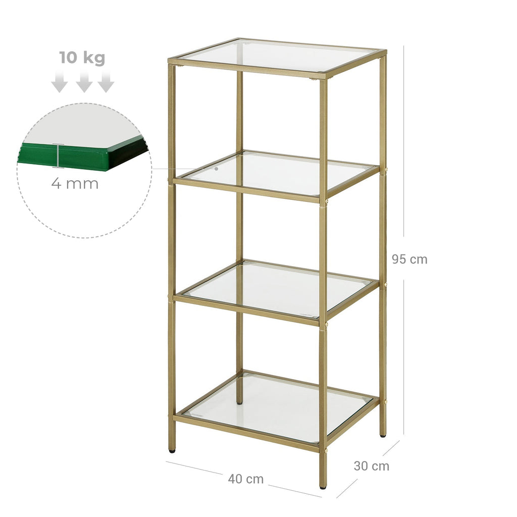 Badkamerkast - 4 niveaus - Openkast van gehard glas - Goudkleurig stalen frame