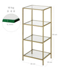 Badkamerkast - 4 niveaus - Openkast van gehard glas - Goudkleurig stalen frame