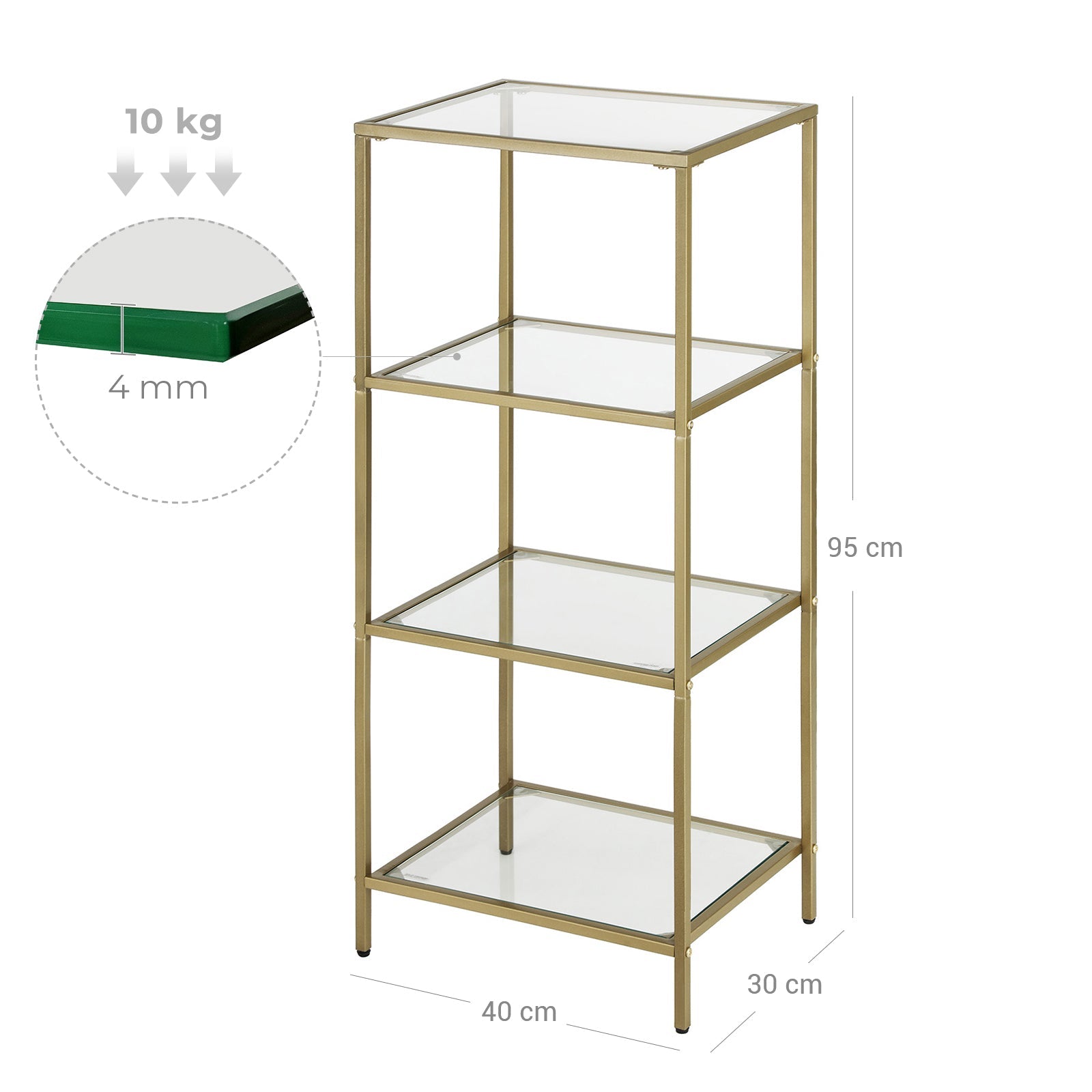 Badkamerkast - 4 niveaus - Openkast van gehard glas - Goudkleurig stalen frame
