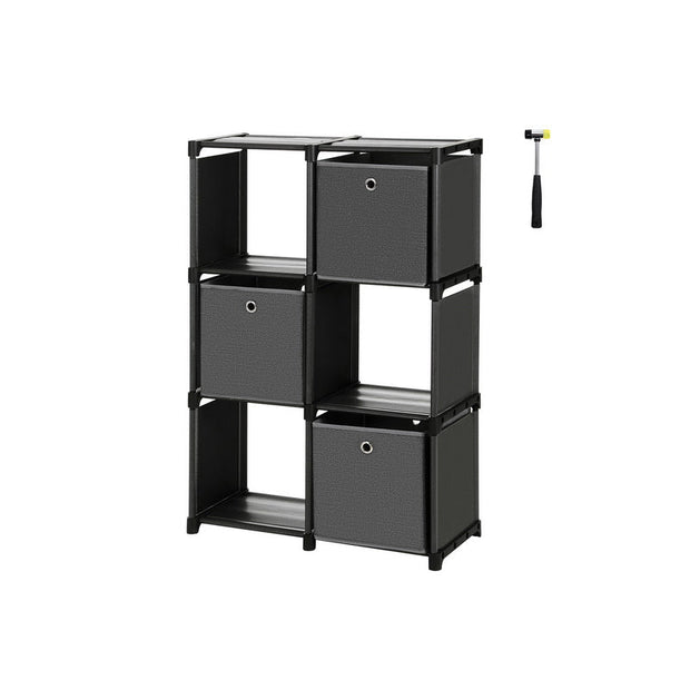 Kubuskast – Opbergkast met 6 vakken en 3 dozen – Zwart