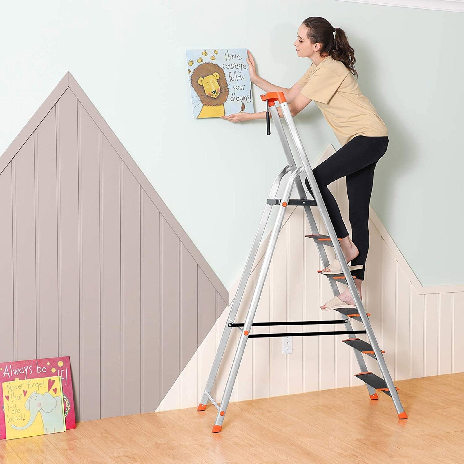 Vouwladder – Lichtgewicht en stabiel – Zilver-zwart-oranje