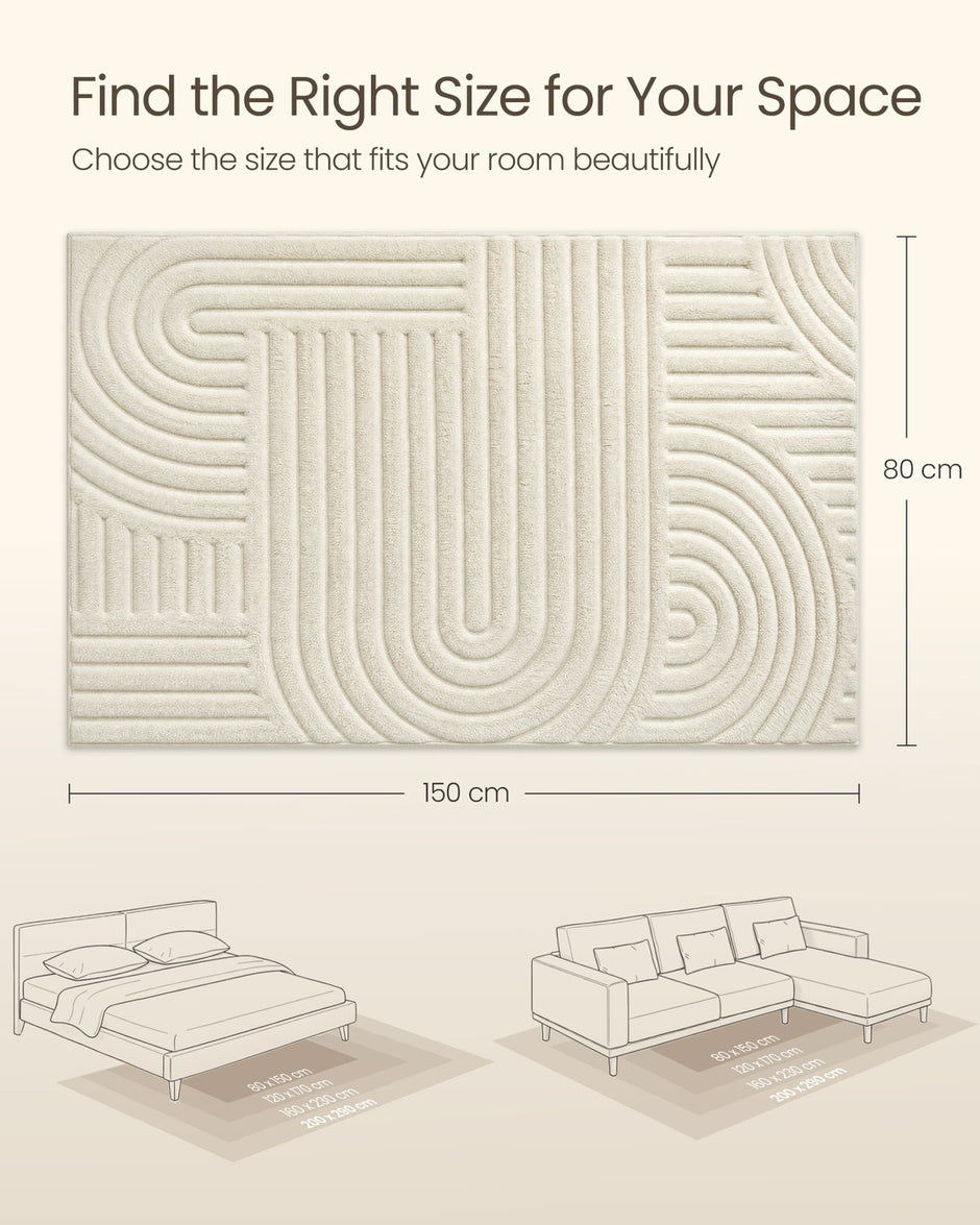 Vloerkleed - 150 x 80 cm - 3D Geometrisch Patroon - Wasbaar - Crèmewit