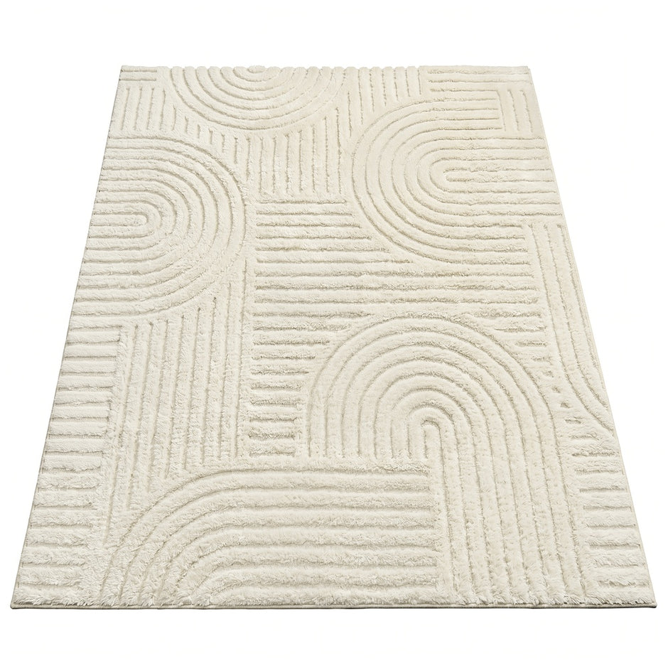 Vloerkleed - 170 x 120 cm - 3D Geometrisch Patroon - Wasbaar - Crèmewit