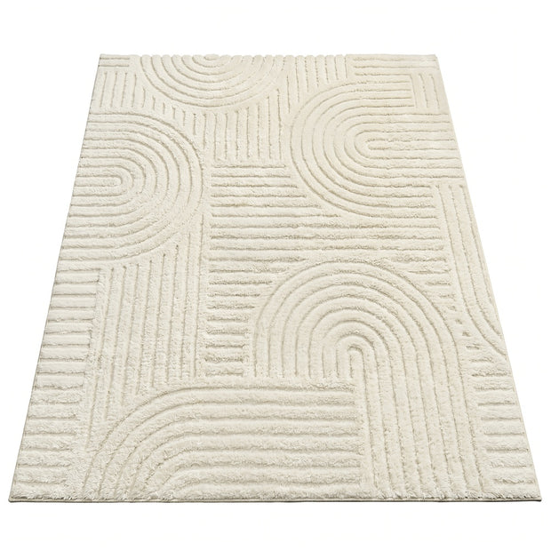Vloerkleed - 170 x 120 cm - 3D Geometrisch Patroon - Wasbaar - Crèmewit