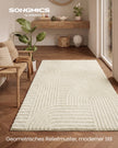Vloerkleed - 170 x 120 cm - 3D Geometrisch Patroon - Wasbaar - Crèmewit