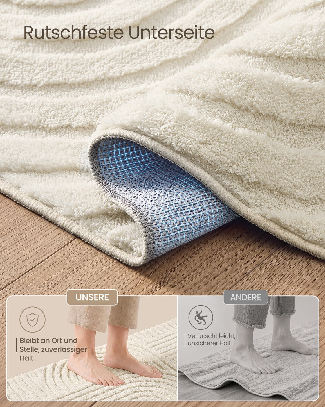 Vloerkleed - 170 x 120 cm - 3D Geometrisch Patroon - Wasbaar - Crèmewit