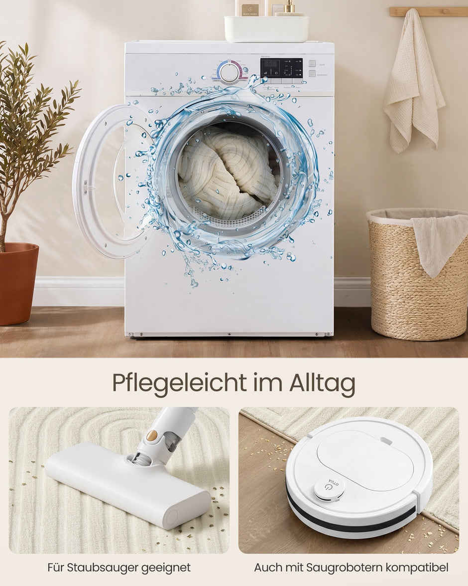 Vloerkleed - 170 x 120 cm - 3D Geometrisch Patroon - Wasbaar - Crèmewit