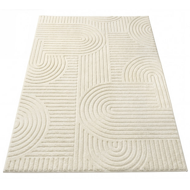 Vloerkleed - 230 x 160 cm - 3D Geometrisch Patroon - Wasbaar - Crèmewit