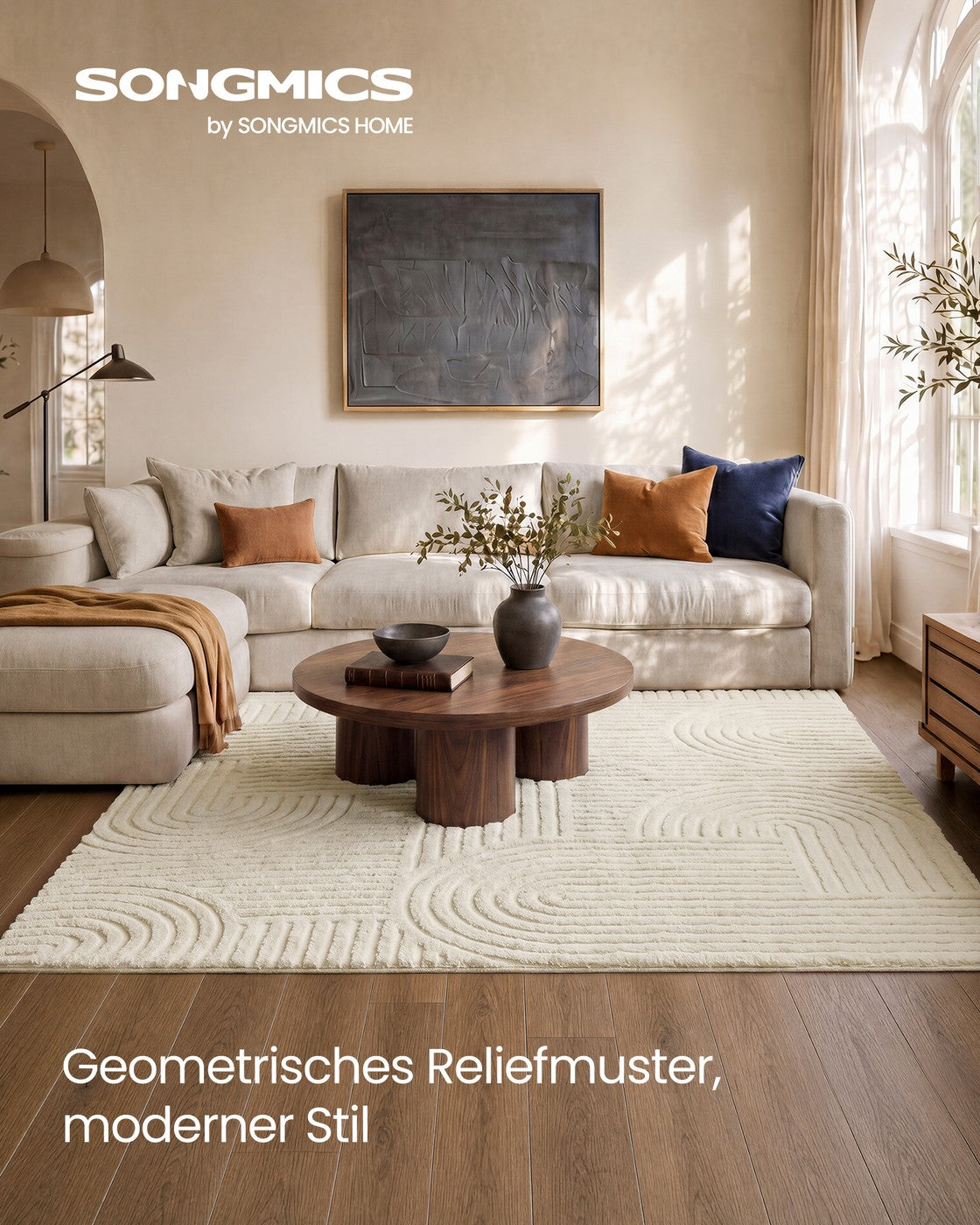 Vloerkleed - 230 x 160 cm - 3D Geometrisch Patroon - Wasbaar - Crèmewit