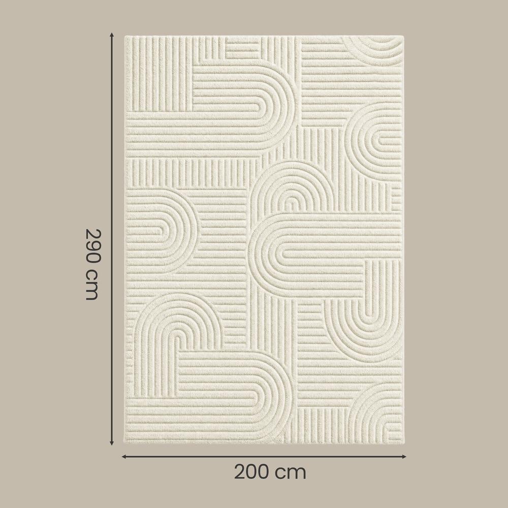Vloerkleed - 290 x 200 cm - 3D Geometrisch Patroon - Wasbaar - Crèmewit