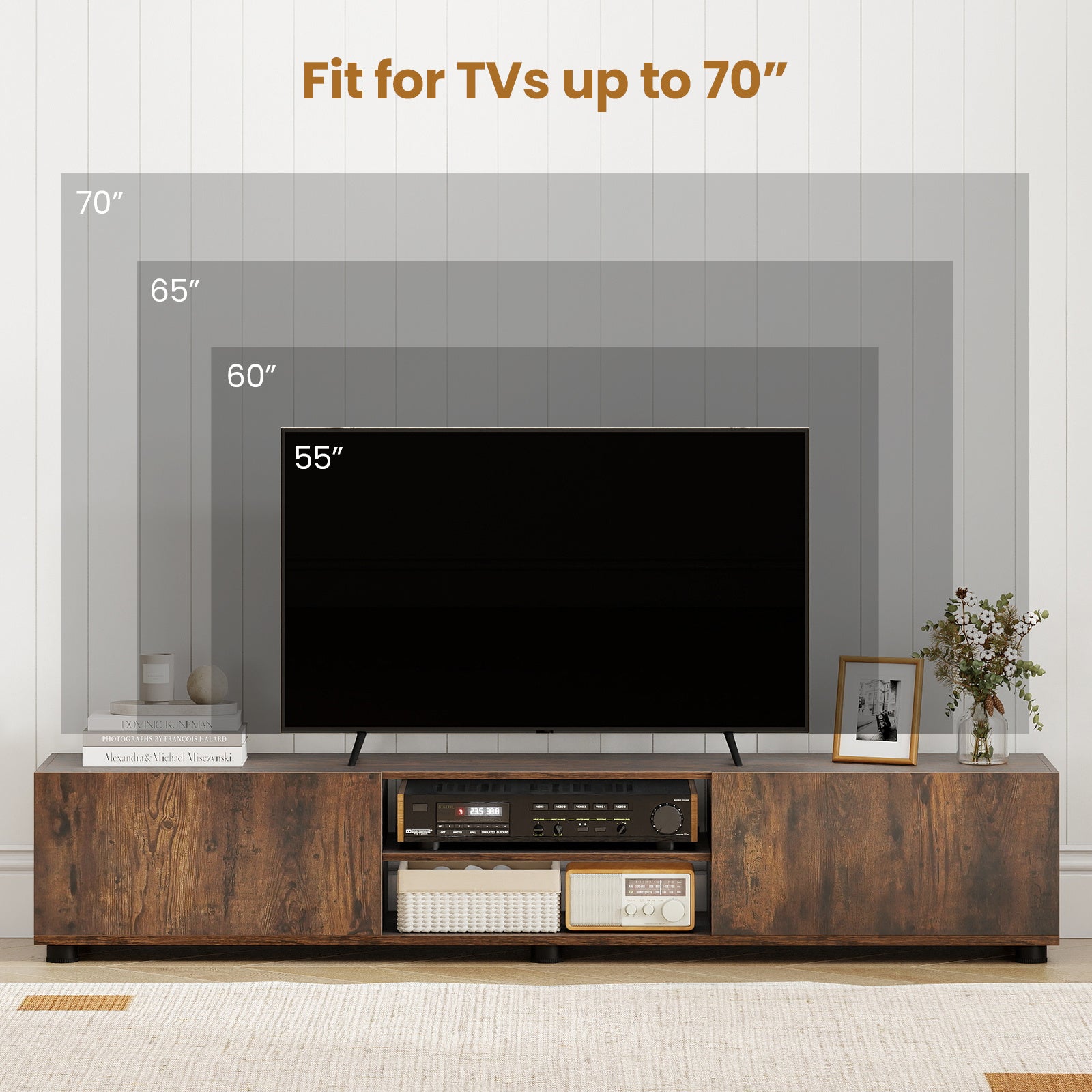 TV skåp – kommod för upp till tum med dörrar och öppna hyllor rustikbrun – 70 2 2 160 x 35 x 30 cm – Rustik brun