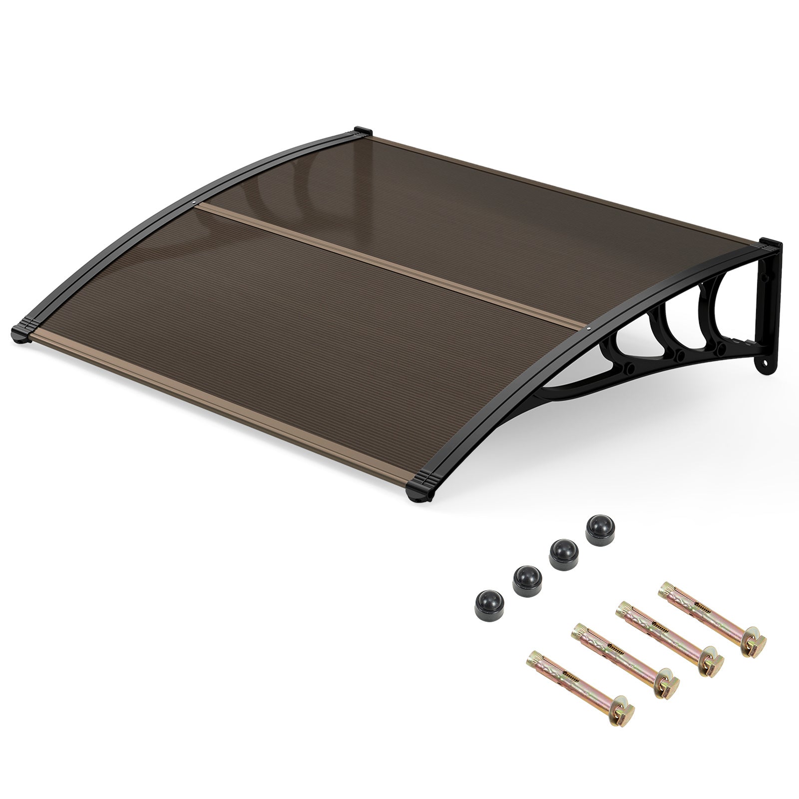 Takskydd – för ytterdörr Genomskinligt lutande tak av polykarbonat och aluminium Brunt – 100 x 76 cm