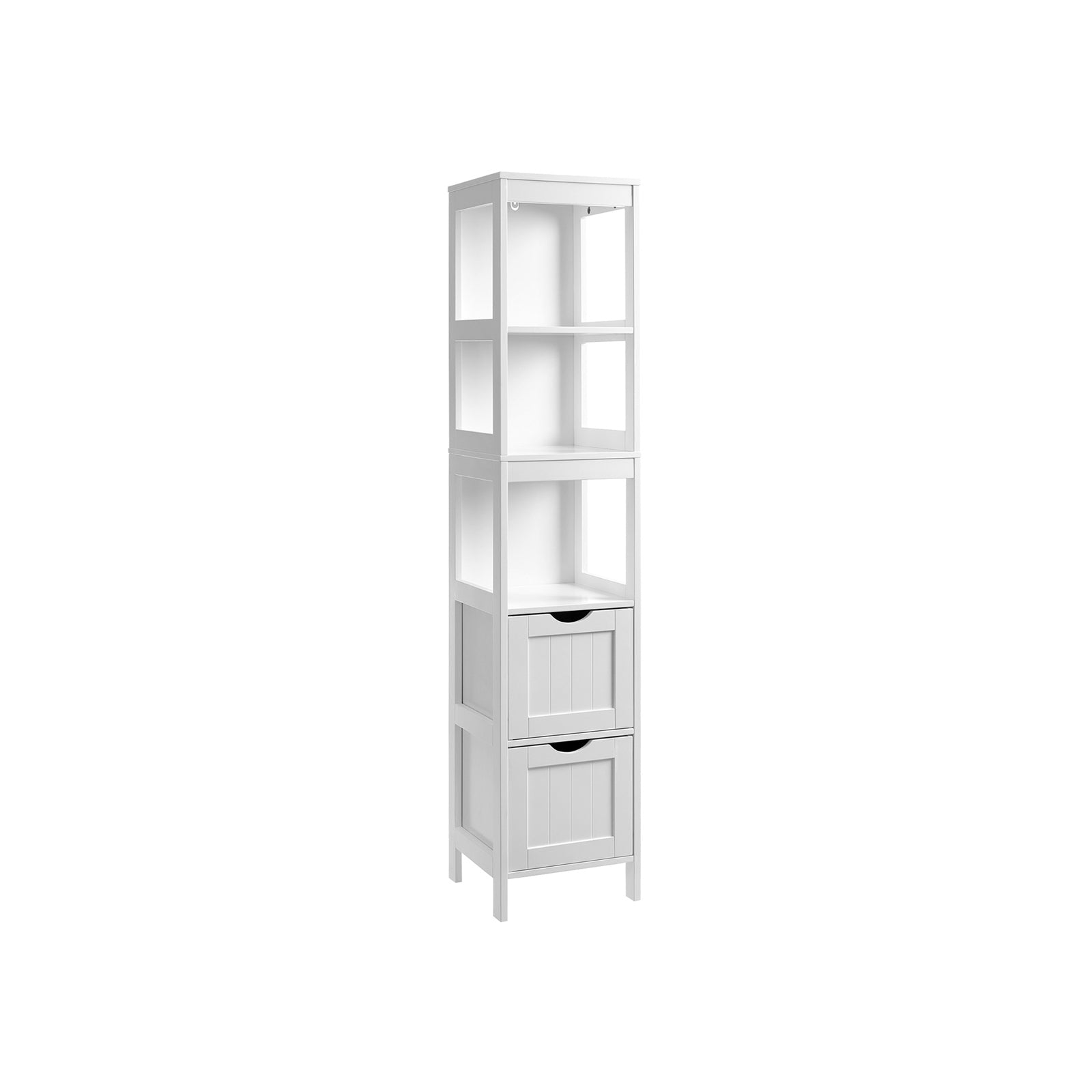 Badkamerkast - Hoge kast met 2 lades en 3 open vakken - 30 x 30 x 141,5 cm - Wit