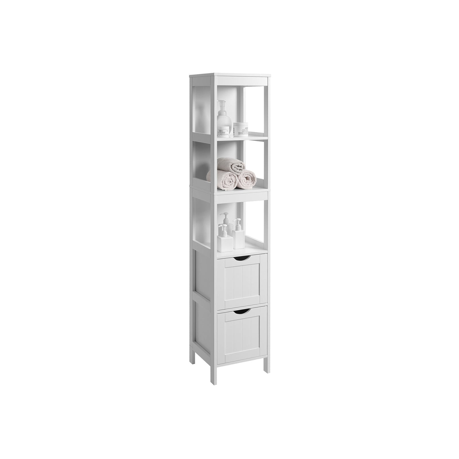 Badkamerkast - Hoge kast met 2 lades en 3 open vakken - 30 x 30 x 141,5 cm - Wit