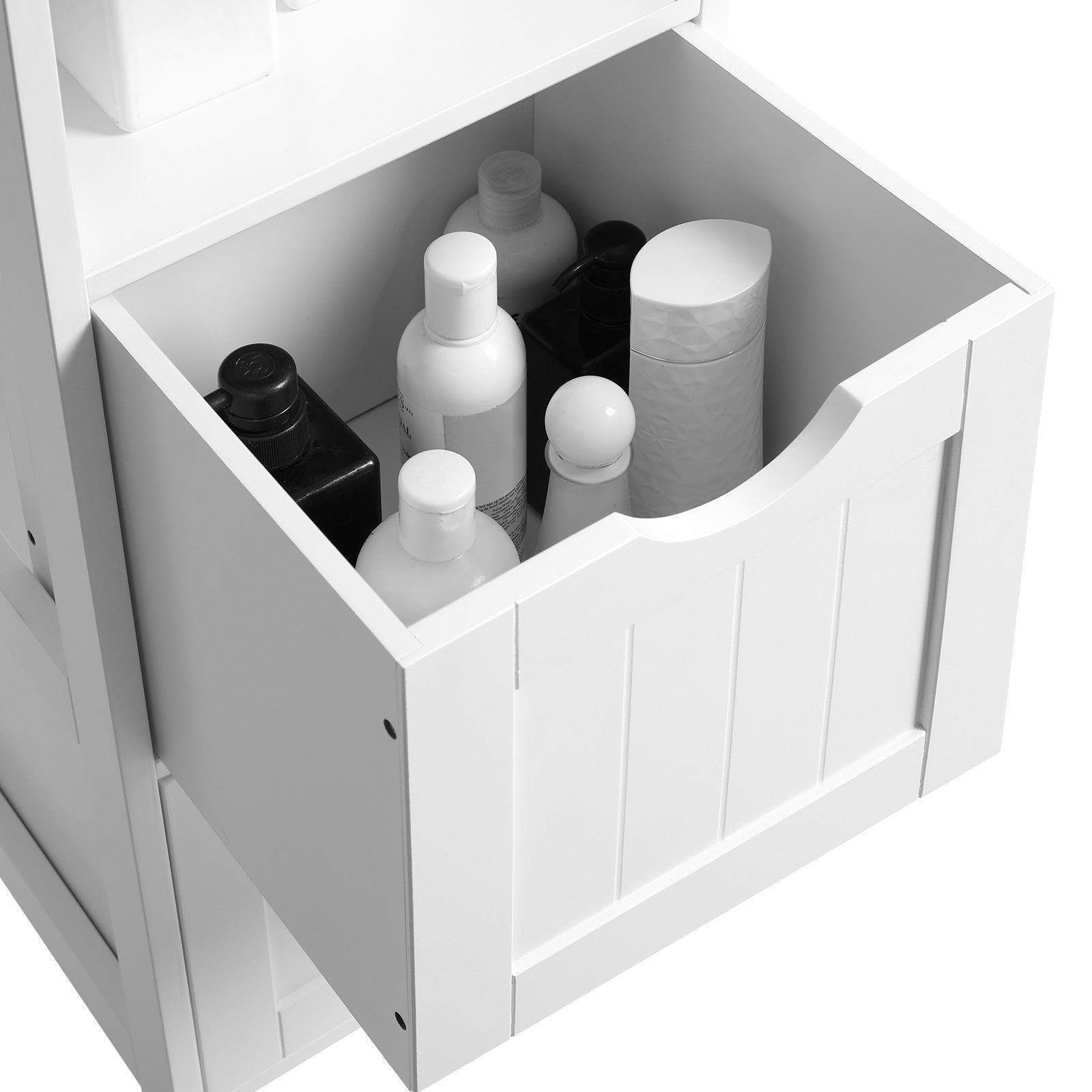 Badkamerkast - Hoge kast met 2 lades en 3 open vakken - 30 x 30 x 141,5 cm - Wit