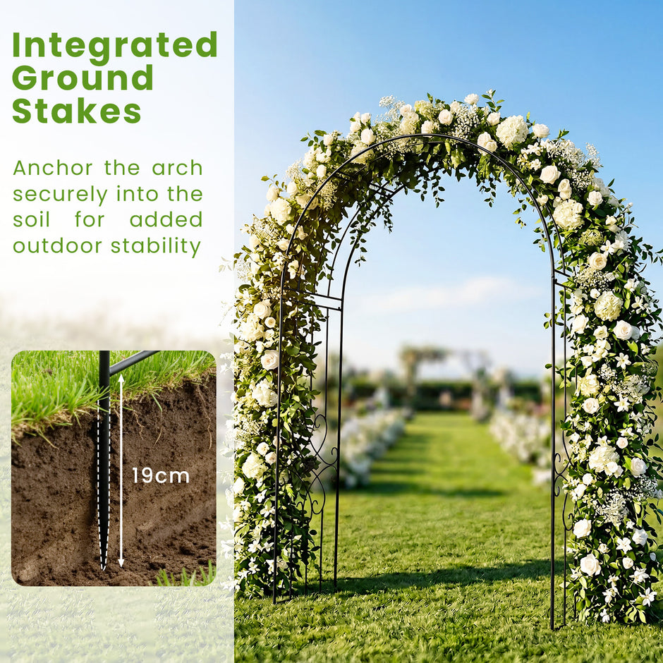 Trädgårdsbåge – i metall, rosenbåge med jordspett, rosengaller för klätterväxter och rosor – 4 144 x 51 x 222 cm