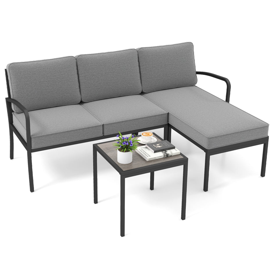 Trädgårdsmöbel, – delat balkongmöbelset med tvåsitssoffa, L formad och soffbord, grått – 3