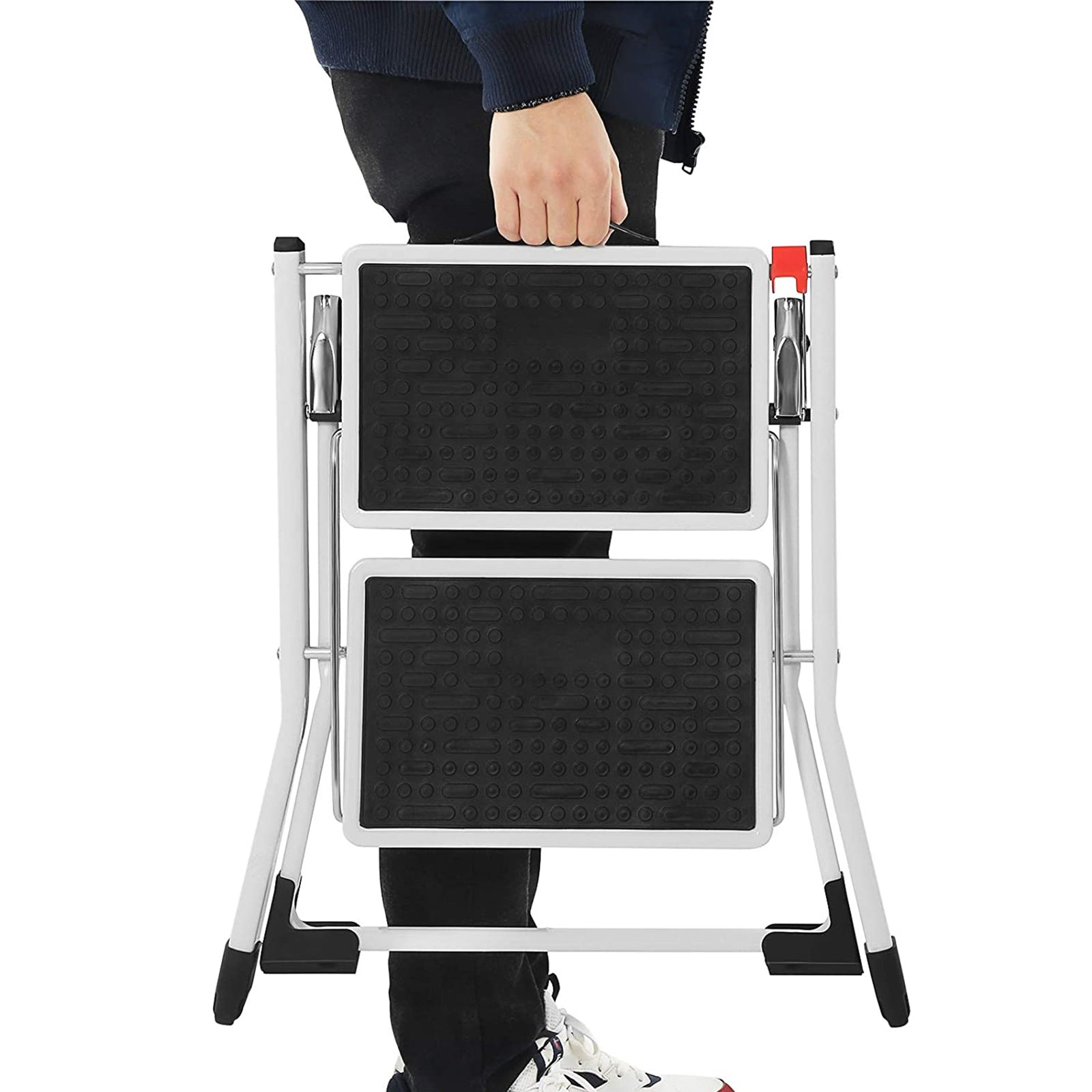 Vouwladder - 2 treden - Antislip rubber - Met handvat - 150 kg draagvermogen - Staal