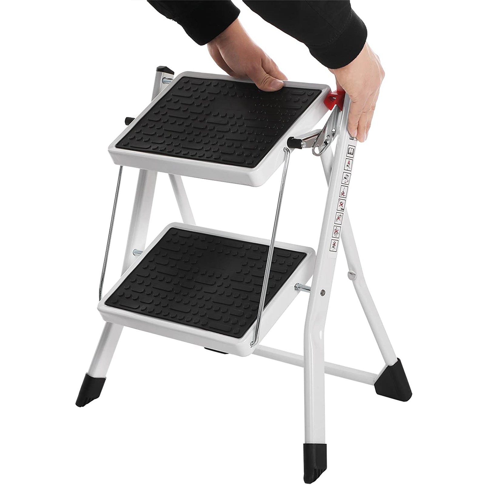 Vouwladder - 2 treden - Antislip rubber - Met handvat - 150 kg draagvermogen - Staal