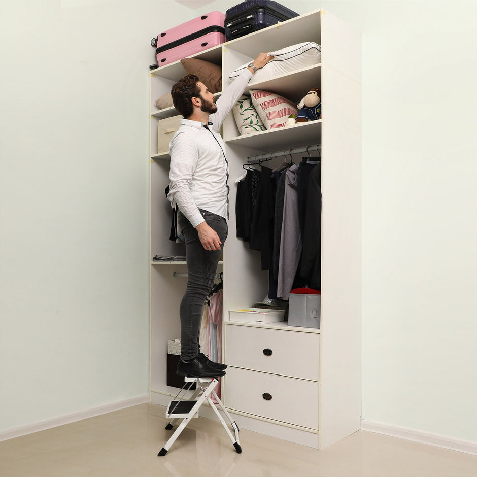 Vouwladder – Antislip treden – Staal – Wit-zwart