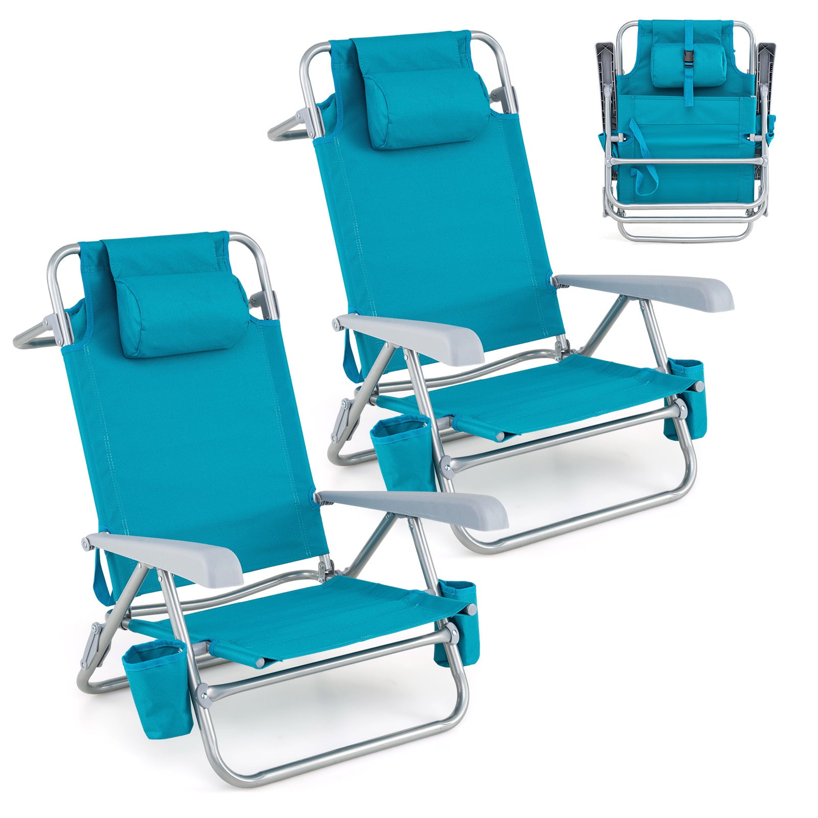 Tvåpack – strandstolar, vikbara campingstolar med justerbar rygg och nackstöd