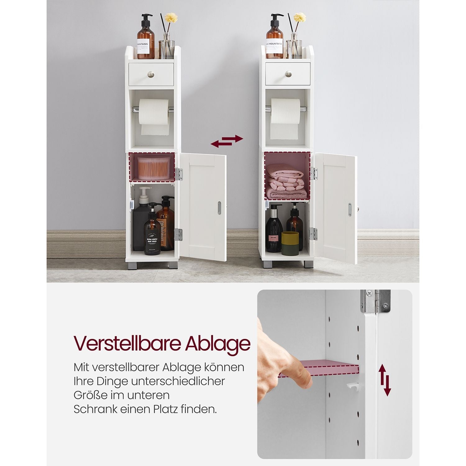 Toiletkast – Verstelbare plank – Waterdichte poten – Wit