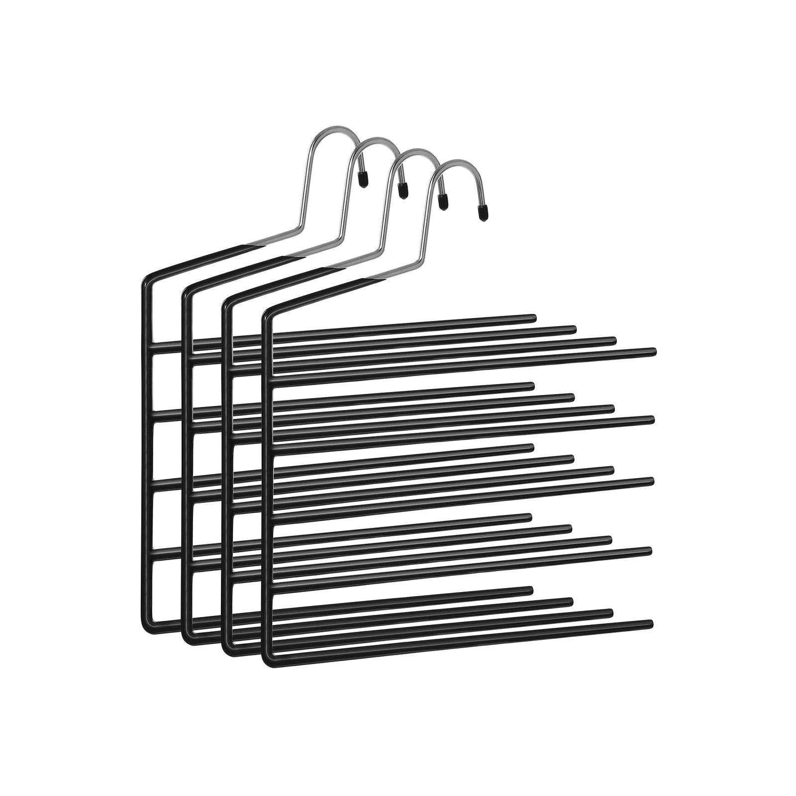 Meervoudige broekhangers – Ruimtebesparend – Set van 4 – Zwart