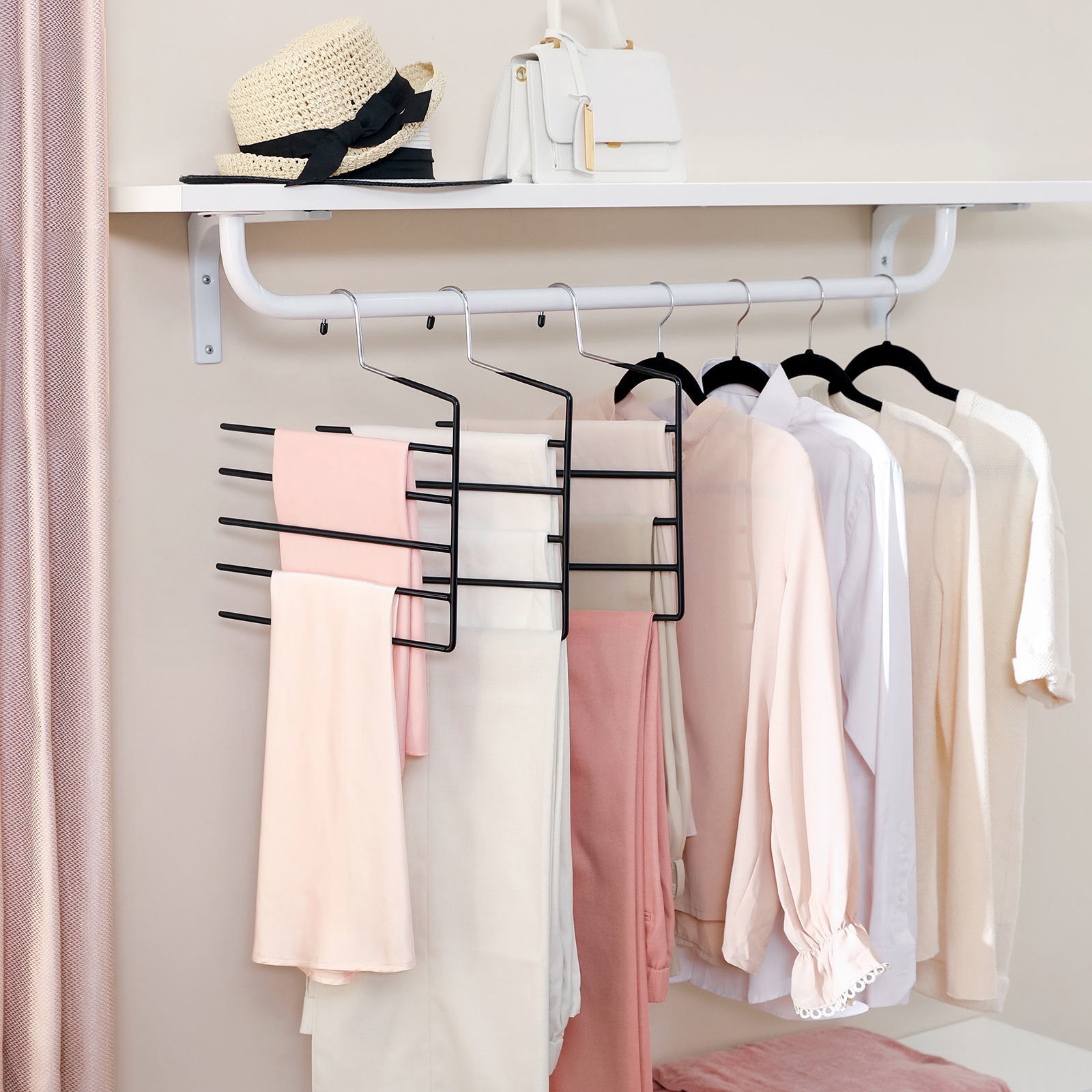 Meervoudige broekhangers – Ruimtebesparend – Set van 4 – Zwart