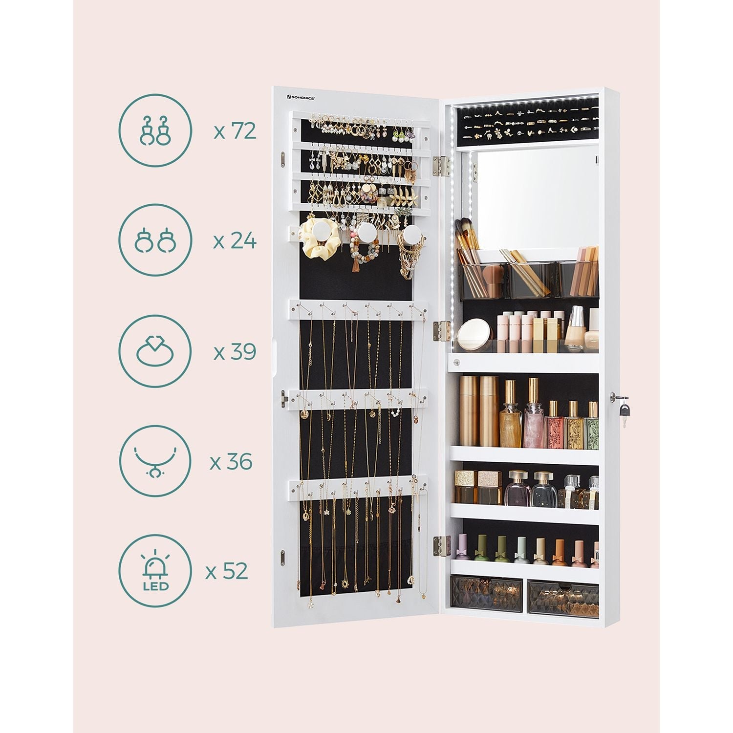 Hangende sieradenkast – Met led verlichting – Zwart en grijs