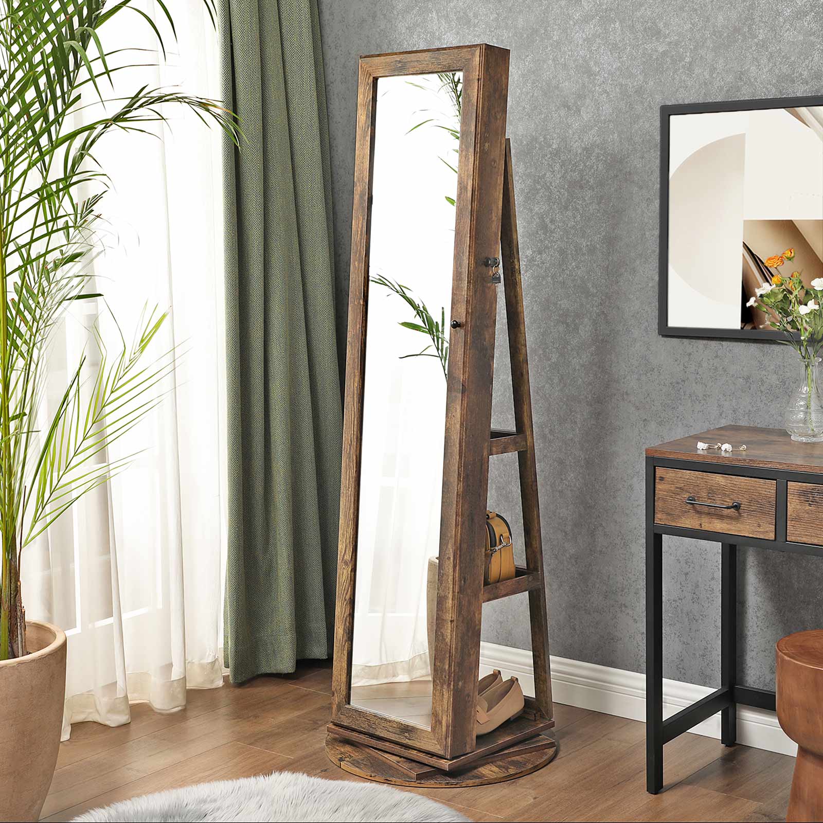 Sieradenkast – 360° draaibaar en afsluitbaar – Vintage bruin