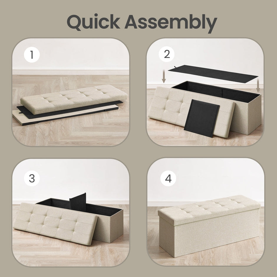 Storage Ottoman Bench - MDF and Linen-Look Fabric