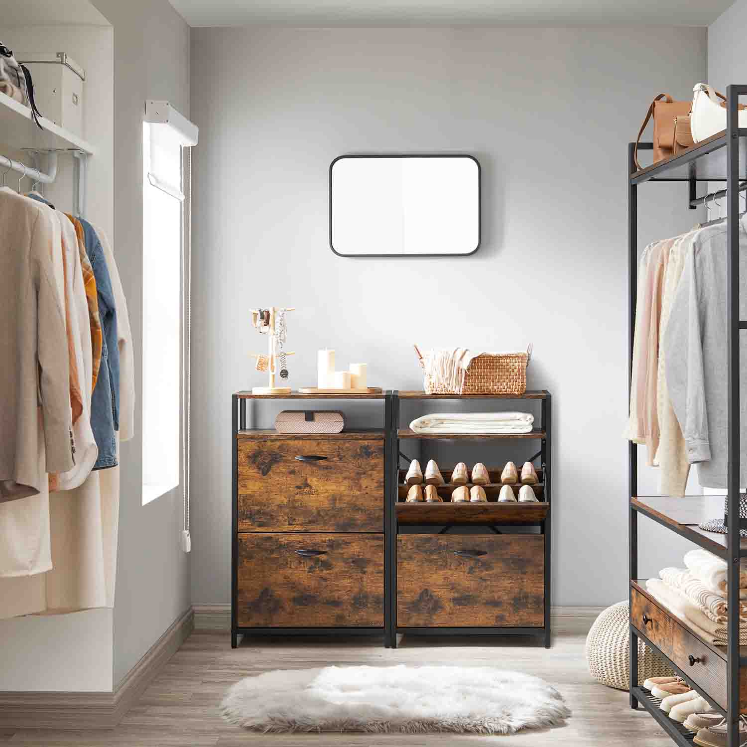 Schoenenkast – Met 2 compartimenten – Max. 8-12 paar schoenen – Industrieel design