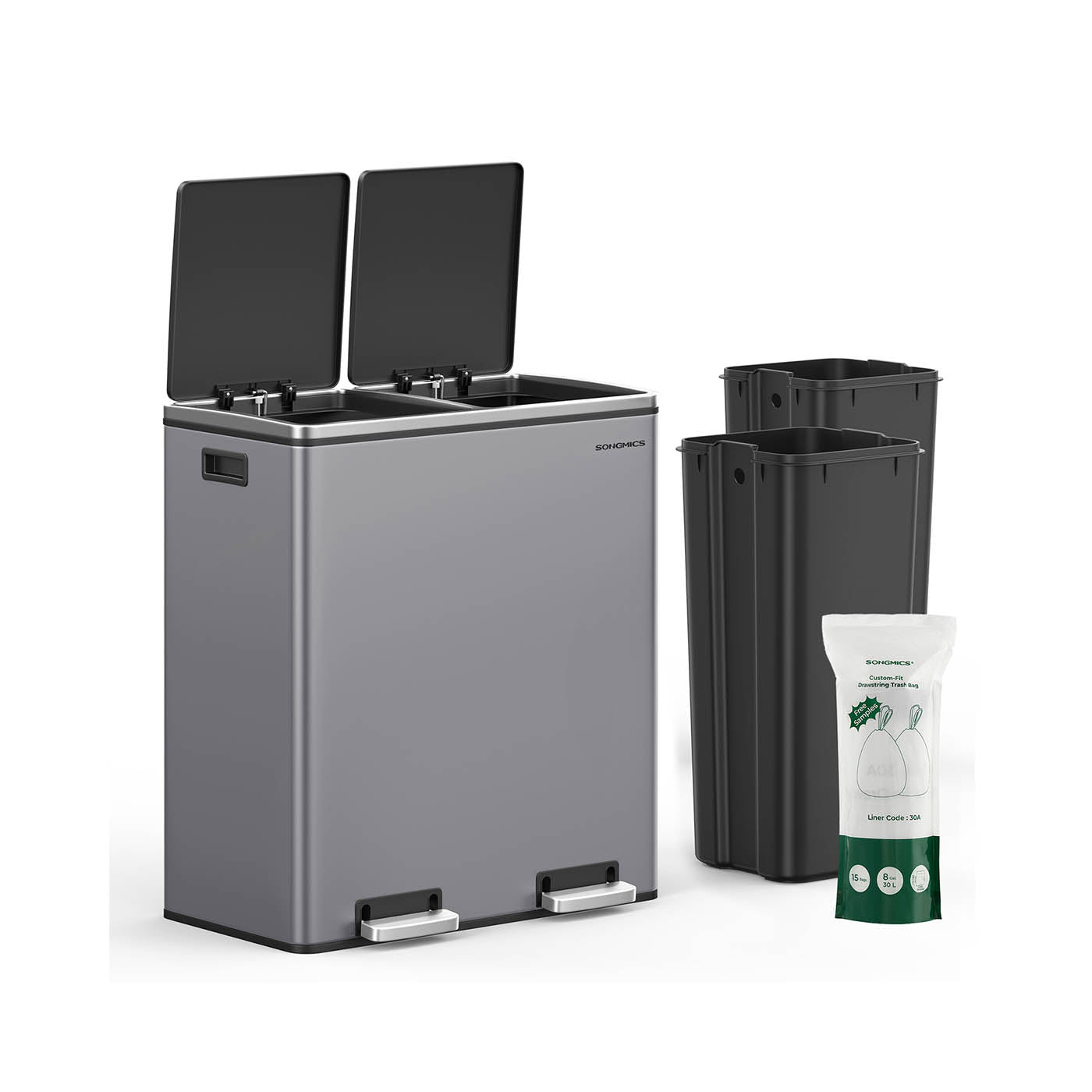 Prullenbak met pedaal en 2 compartimenten - Zwart