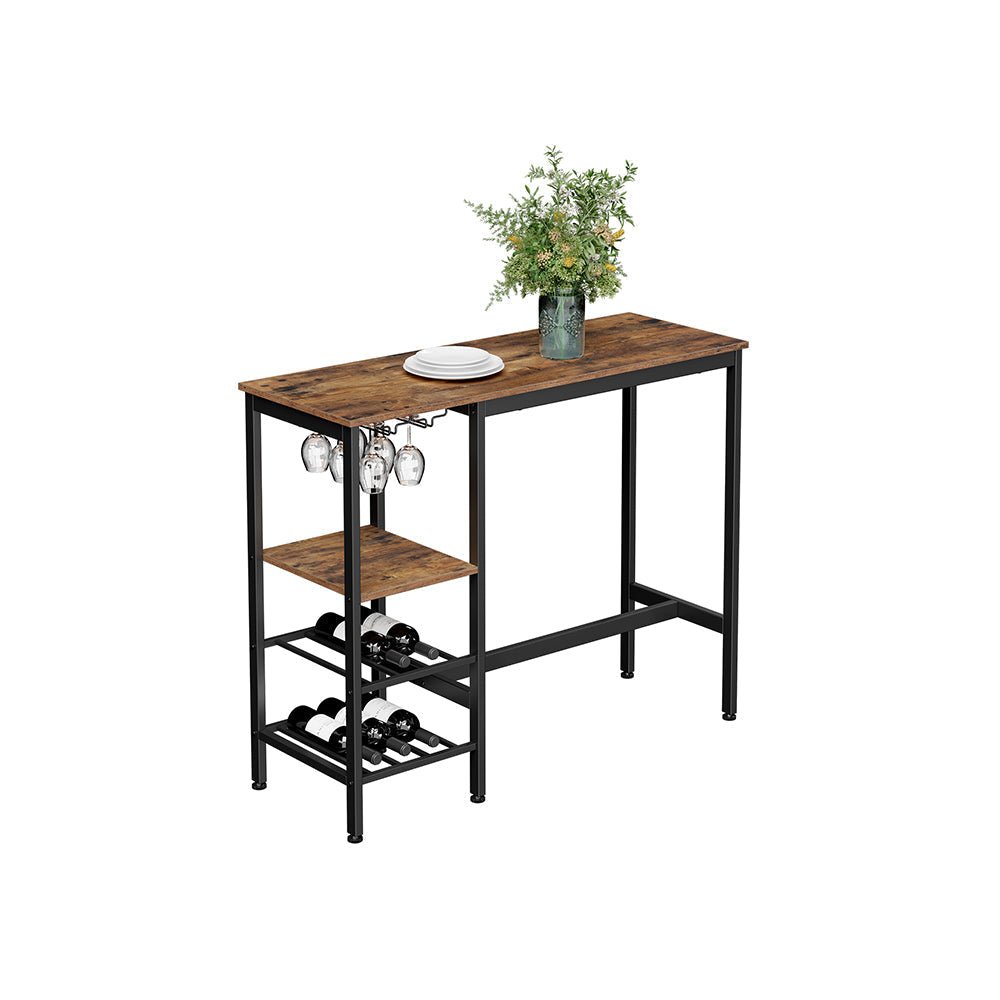 Bartafel - Met wijnglazen- en flessenhouders - Keukentafel - Bruin/Zwart