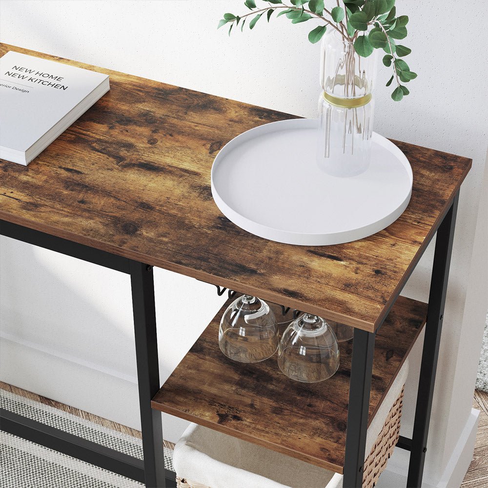 Bartafel - Met wijnglazen- en flessenhouders - Keukentafel - Bruin/Zwart