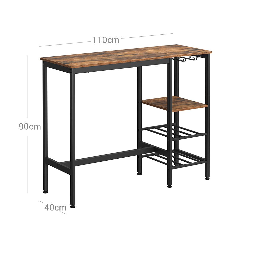 Bartafel - Met wijnglazen- en flessenhouders - Keukentafel - Bruin/Zwart