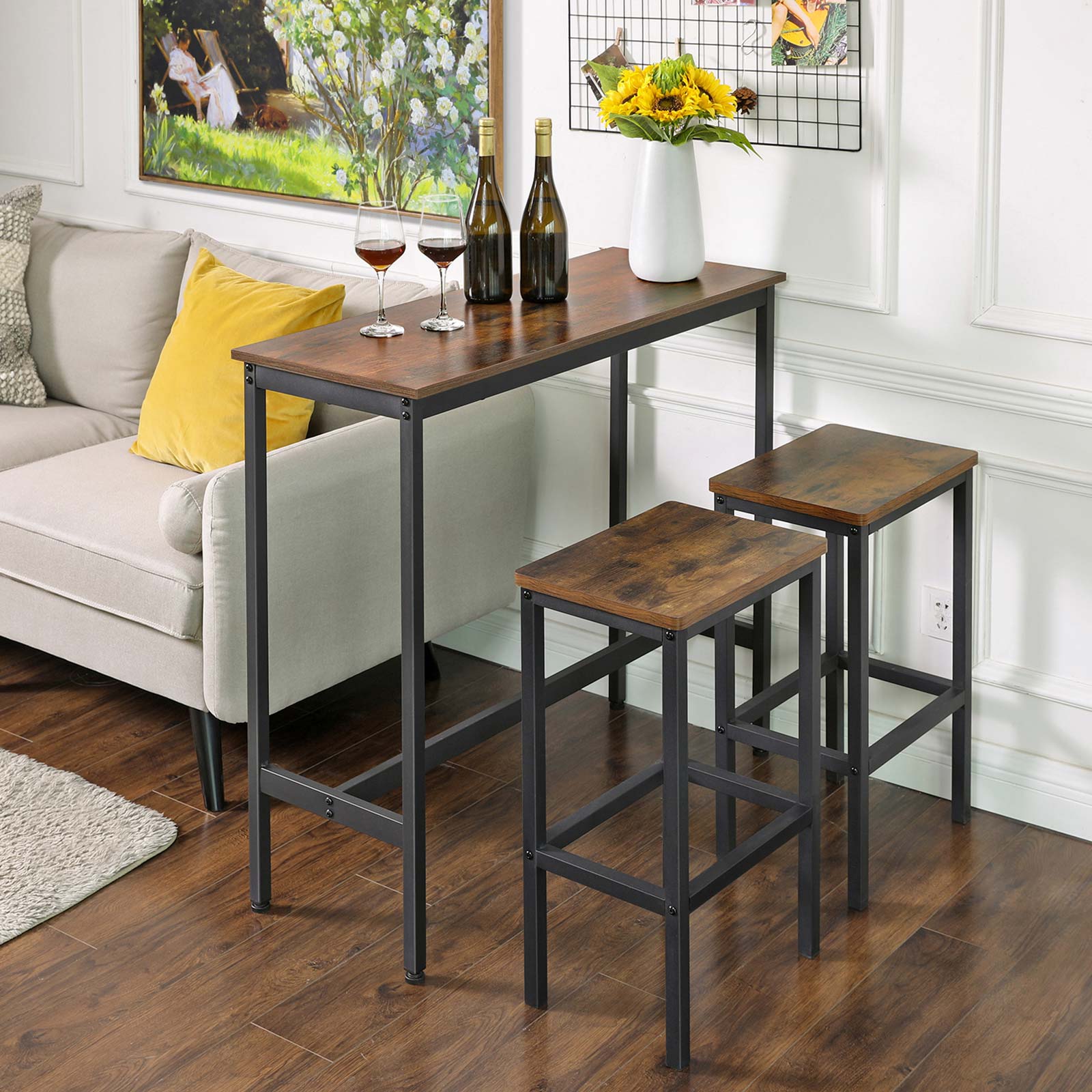 Bartafel - Smalle keukentafel - 120 x 40 x 100 cm - Rechthoekig - Bruin/Zwart