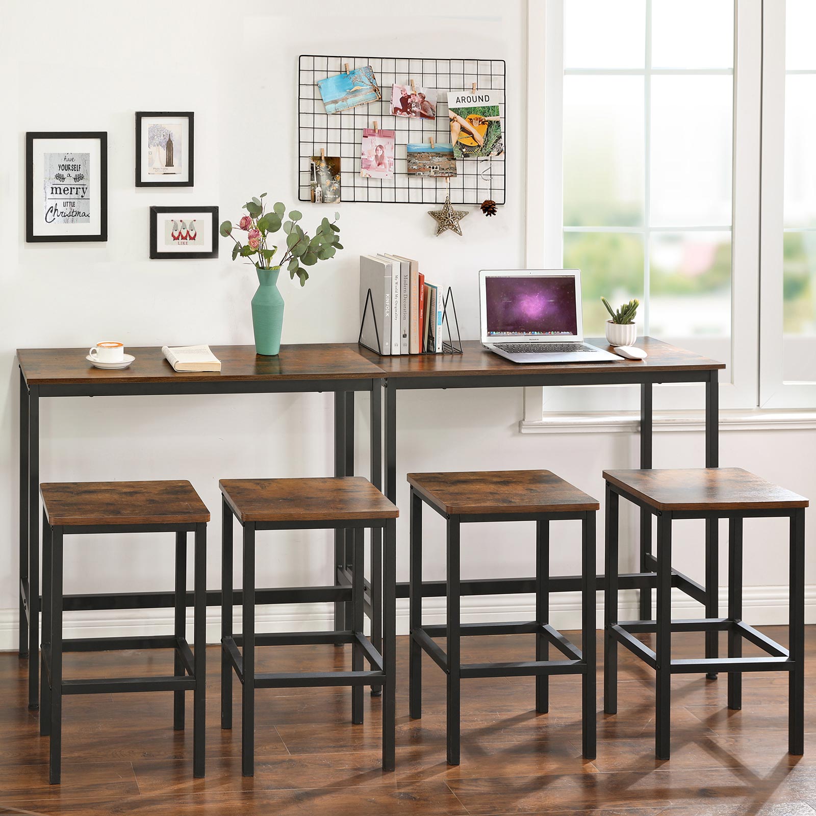 Bartafel - Smalle keukentafel - 120 x 40 x 100 cm - Rechthoekig - Bruin/Zwart