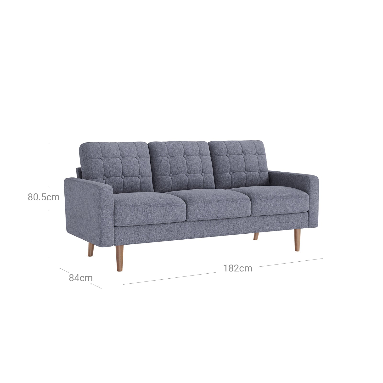 Bank - 3-zits woonkamerbank - Gestoffeerd - 182 x 80,5 x 84 cm - Grijs