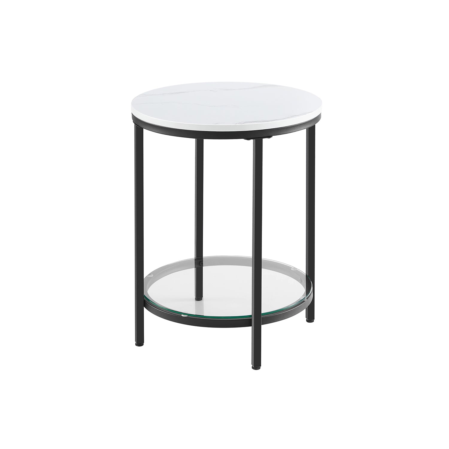 Bijzettafel – 2 niveaus – wit marmerlook – zwart frame