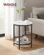 Bijzettafel – 2 niveaus – wit marmerlook – zwart frame