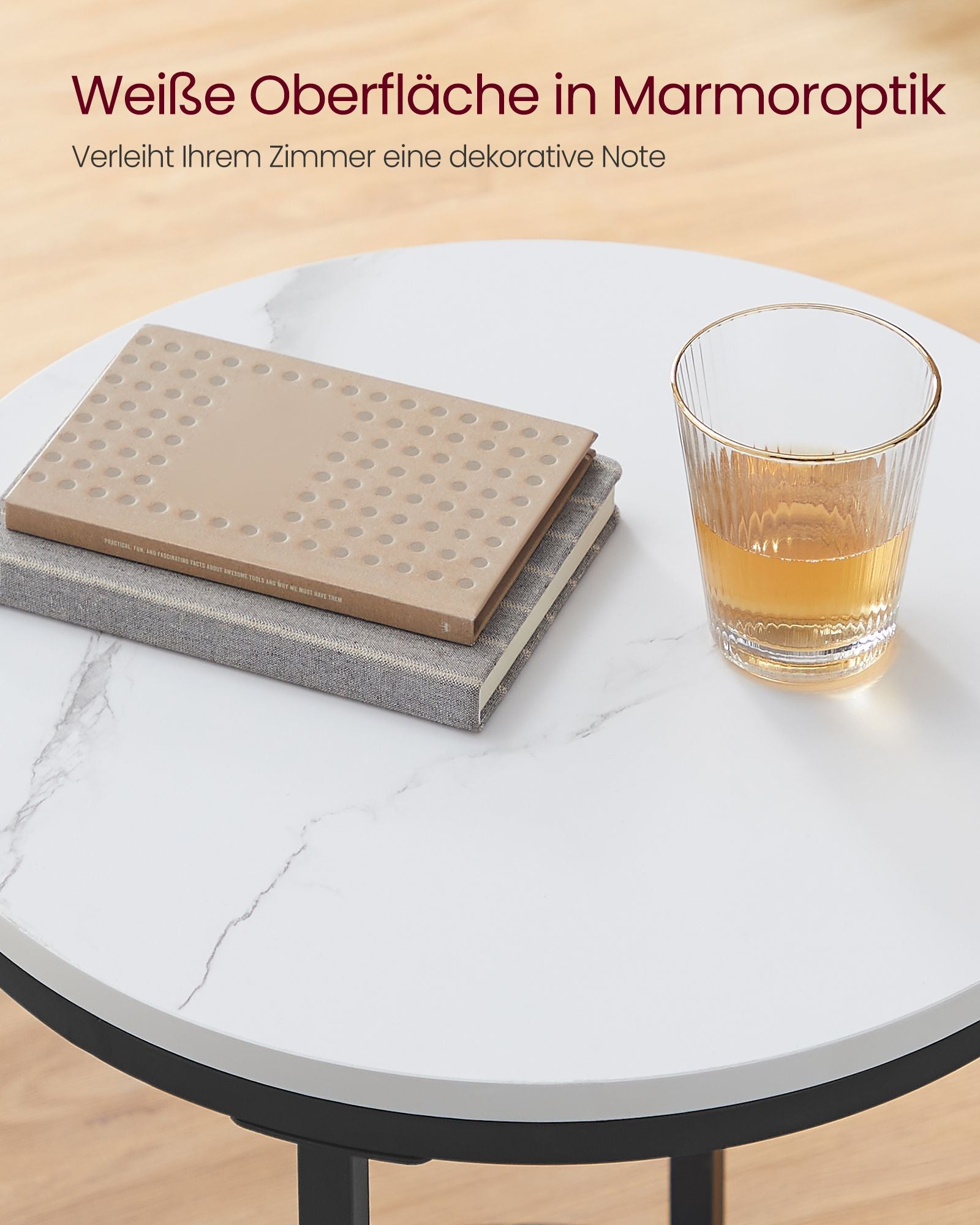 Bijzettafel – 2 niveaus – zwart frame – wit marmerlook