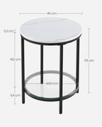 Bijzettafel – 2 niveaus – wit marmerlook – zwart frame