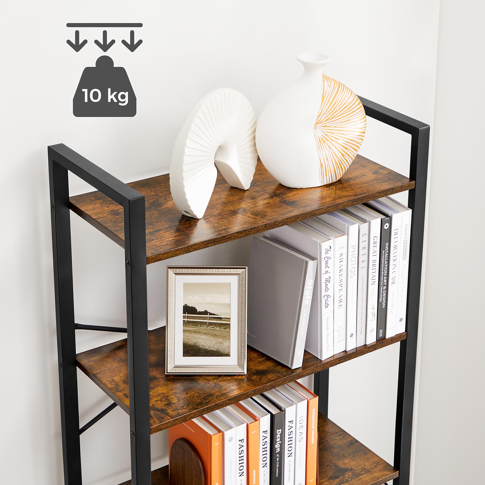 Boekenkast - 6 niveaus - 30 x 120 x 172,5 cm - Vintage Bruin / Zwart