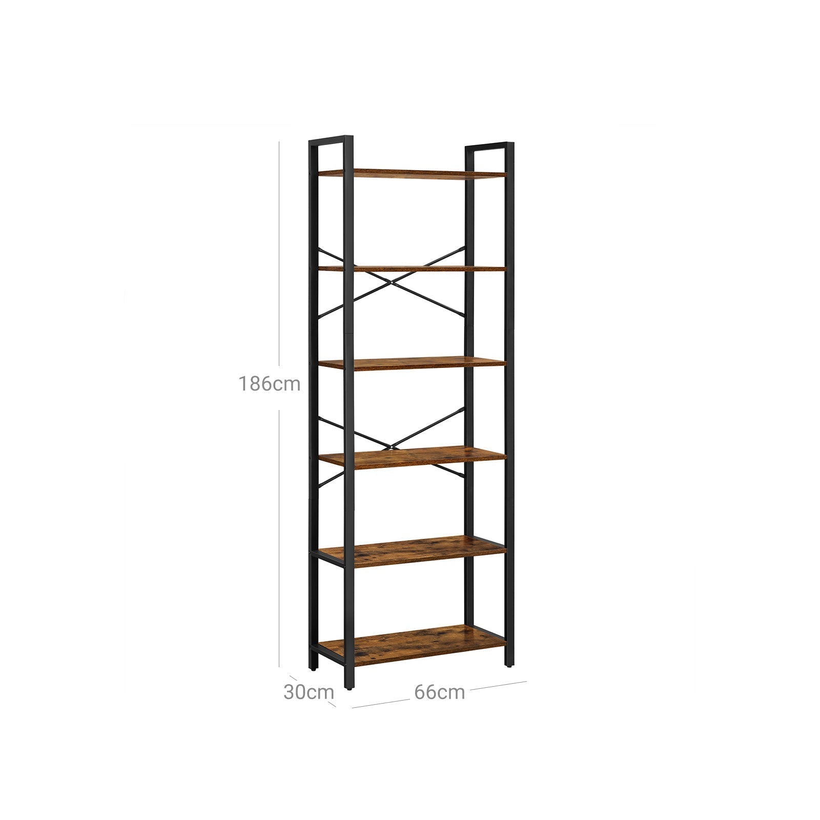 Boekenkast - 6 niveaus - 30 x 120 x 172,5 cm - Vintage Bruin / Zwart