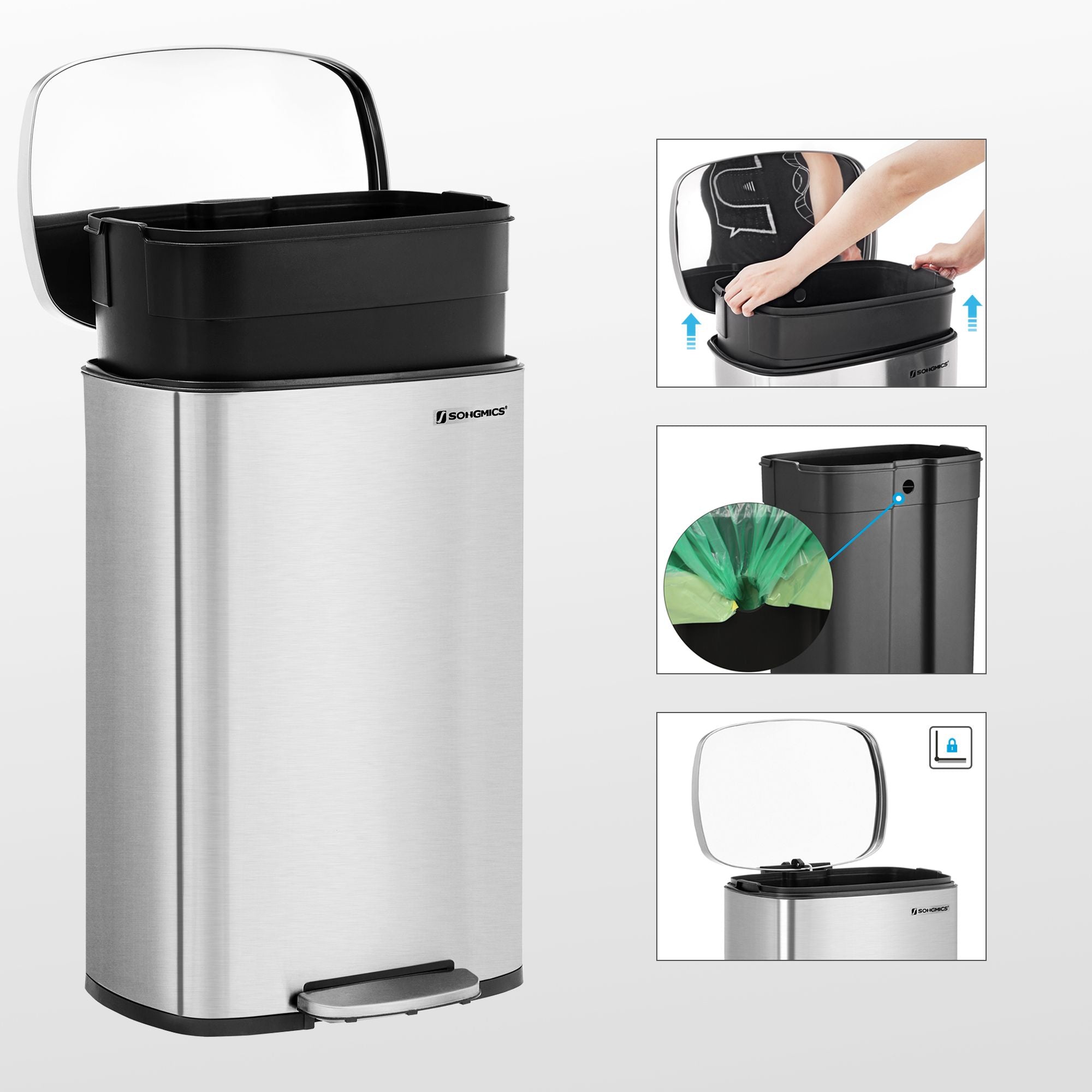 Prullenbak – 50 L – Met uitneembare emmer – Zacht sluitend deksel – Elegante uitstraling