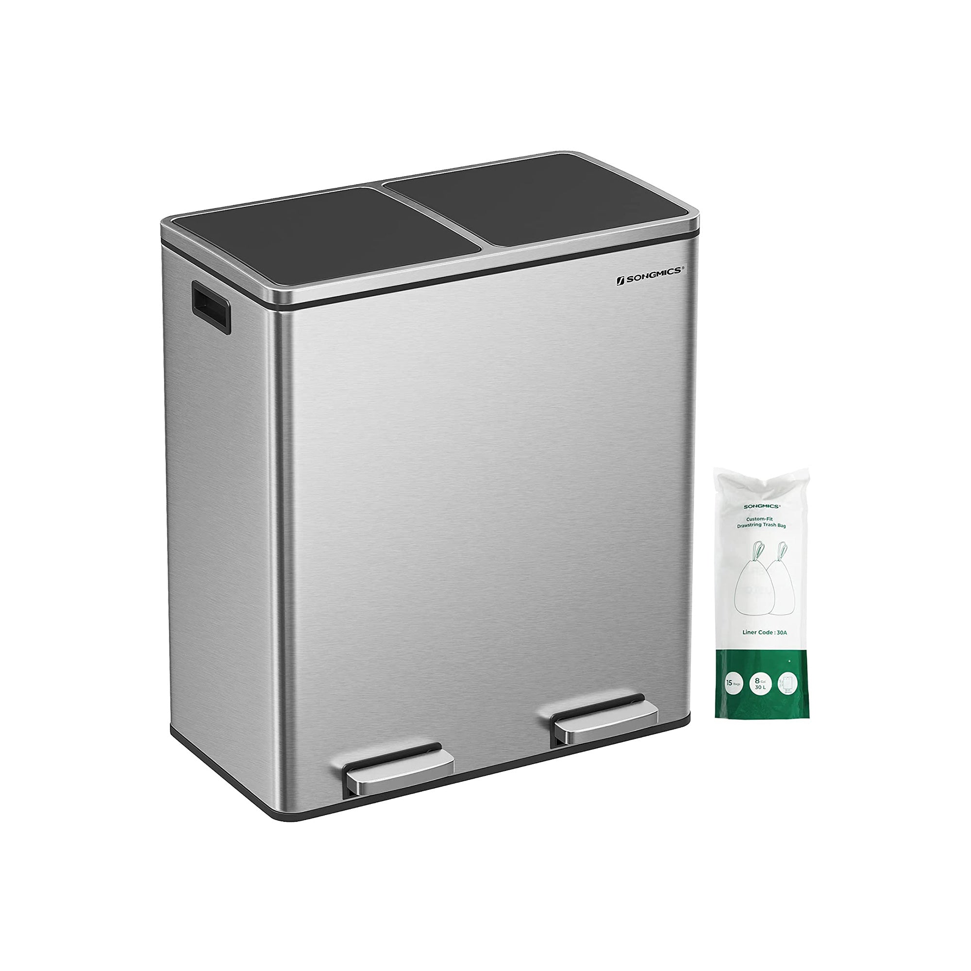Vuilnisbak – 2 x 30 liter – met deksel en binnenemmer – crème wit